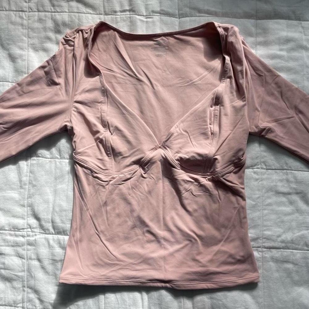 QINSEN Pink V-Neck Long Sleeve Shirt - M